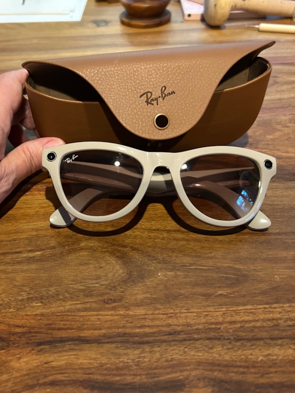 Ray-Ban White Frame Sunglasses with Brown Lenses
